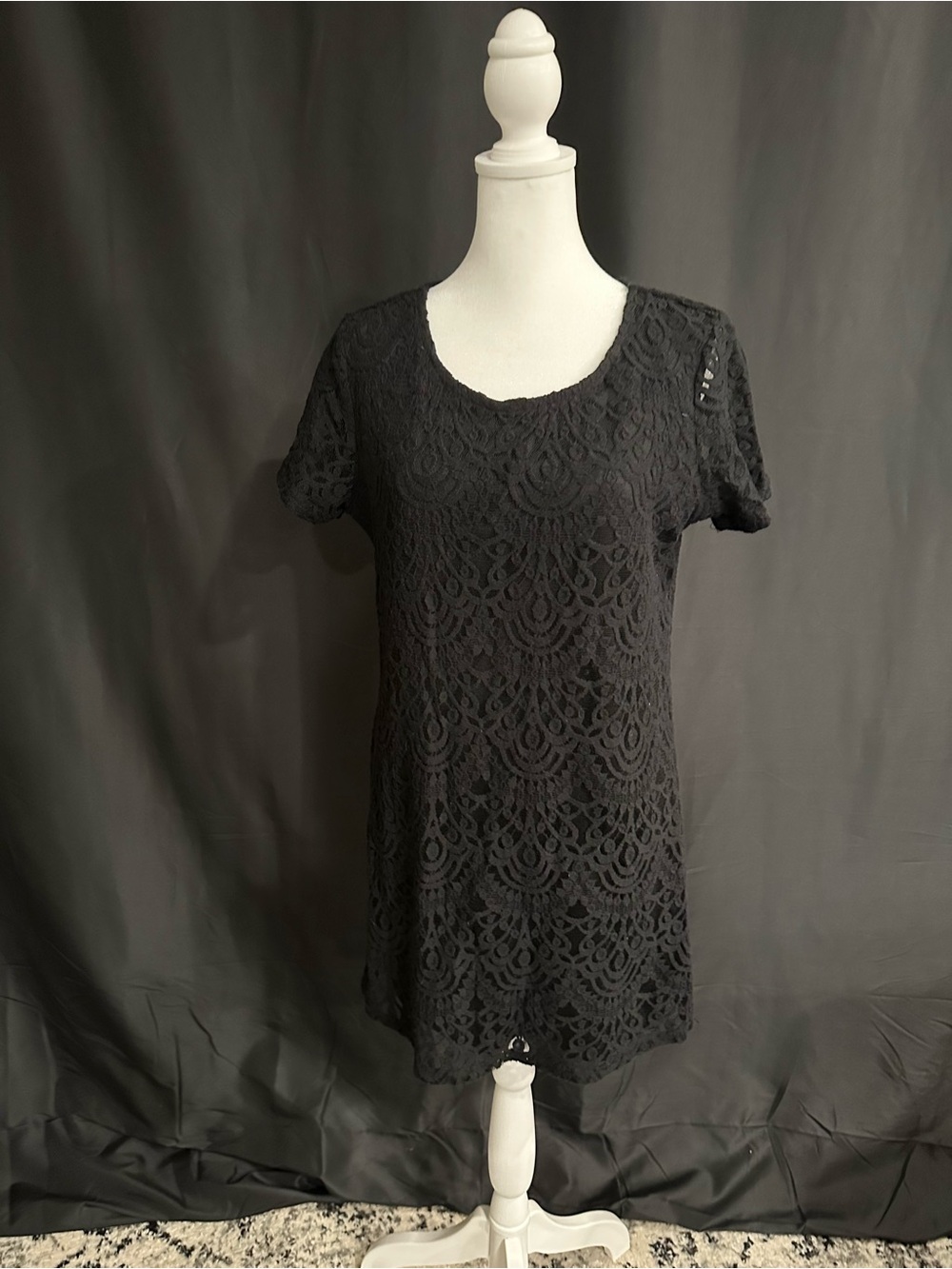 Ambiance Black Lace Scoop-Neck Short Sleeve Tunic